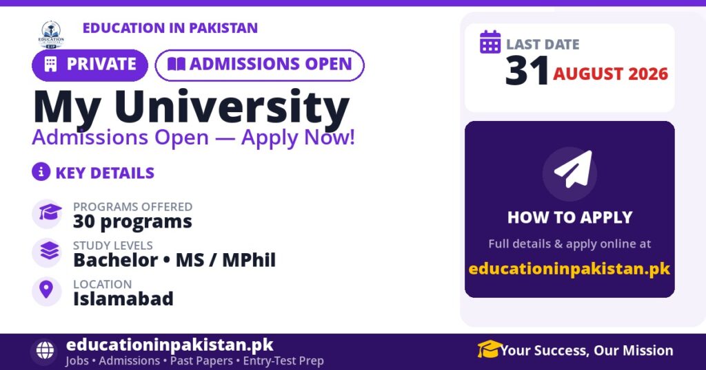 My University admissions 2026 in Islamabad