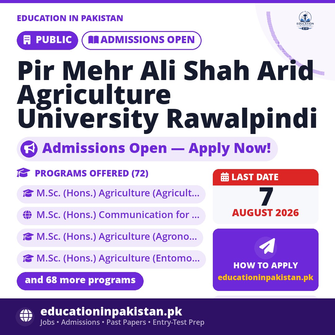 Arid Agriculture University Rawalpindi Admissions Fall 2026 — share image