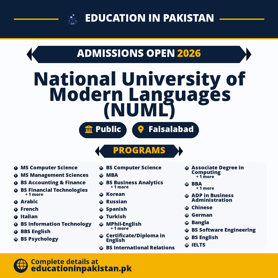 NUML Faisalabad Admissions 2026: Apply Online — share image