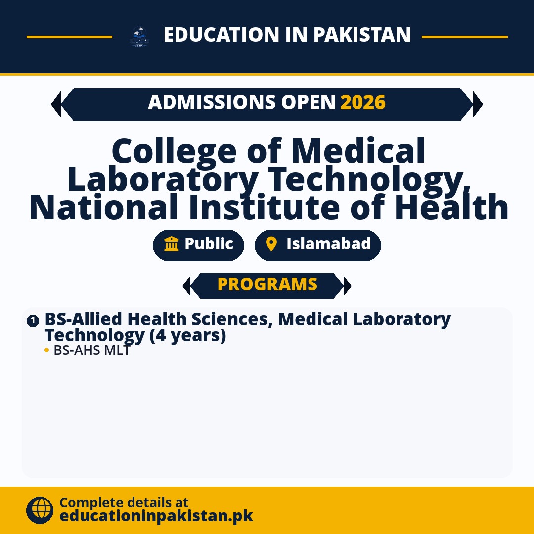 CMLT NIH Islamabad Admissions 2026 BS-AHS MLT — share image