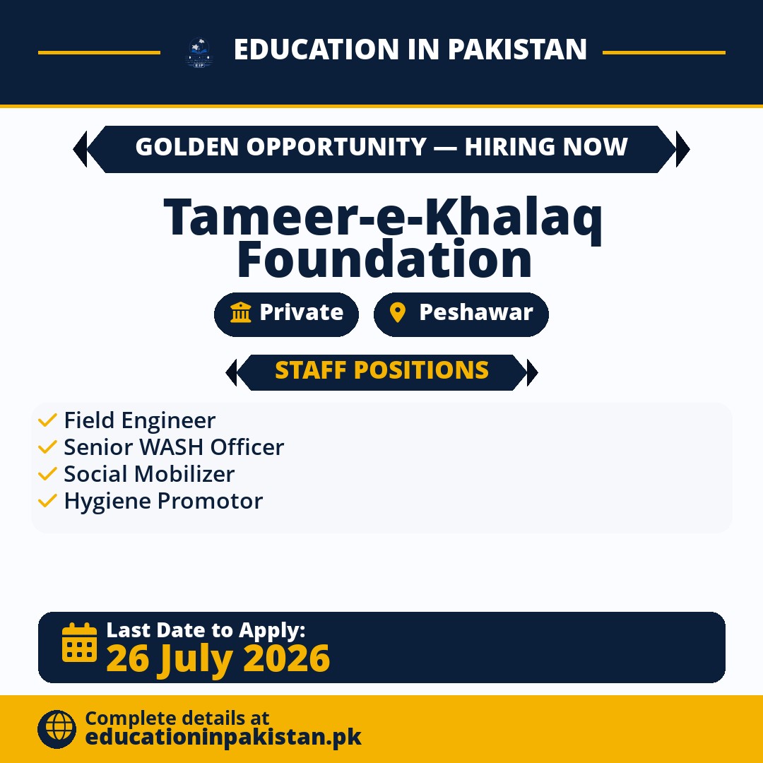 Tameer-e-Khalaq Foundation Peshawar Jobs 2026 — share image